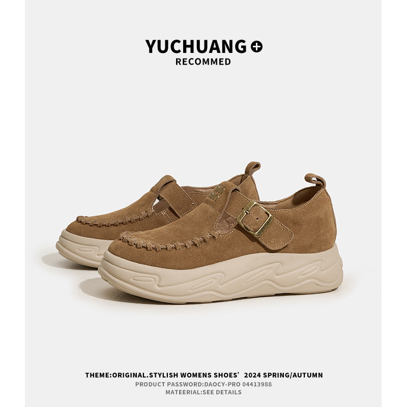Women's Layer Cowhide Platform Chinese Style Small Retro Women's Sports Shoes