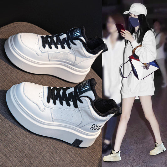 Women's Winter Fashion Cotton Thick-soled Thin White Women's Shoes