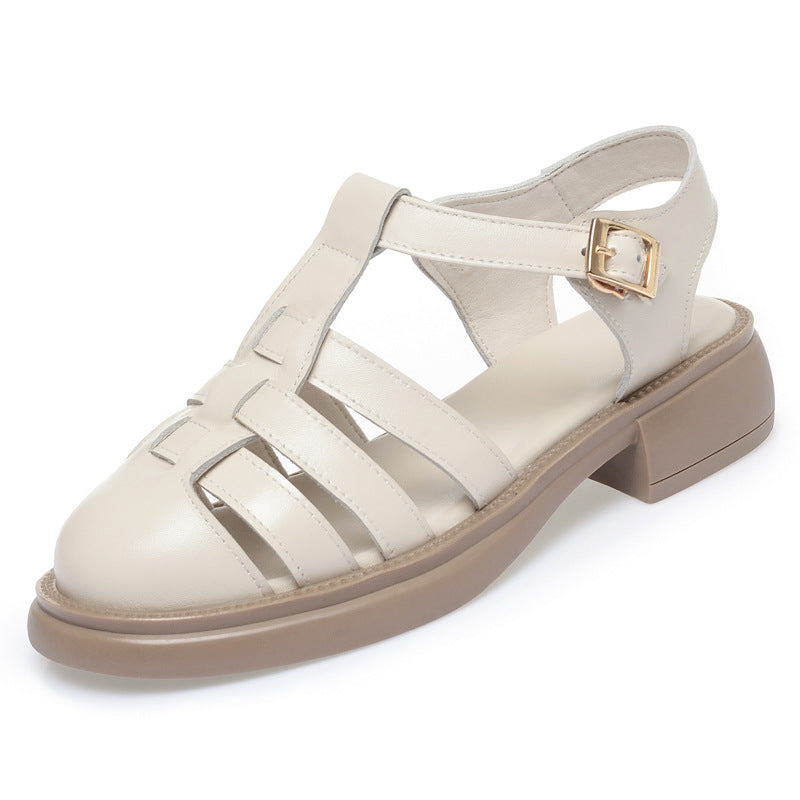 Women's First Layer Cowhide Retro Summer Thick Sandals