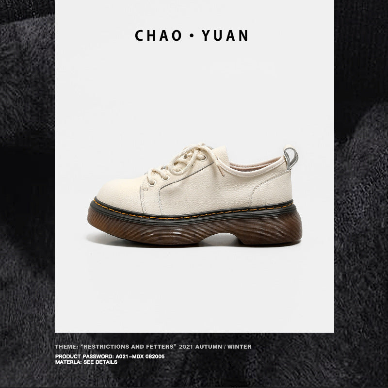 Women's Autumn British Style Round Head Lace Plus Leather Shoes