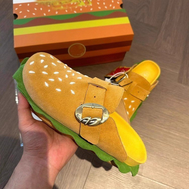 Women's Hamburger Thick Bottom Toe Cap Half Summer Slippers
