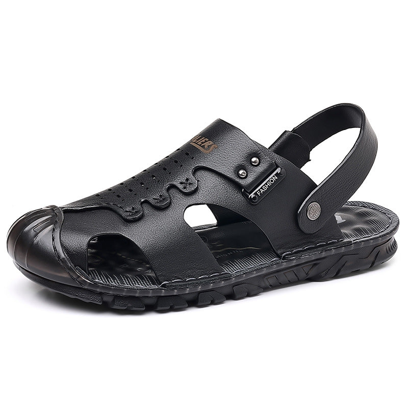 Men's Yuan Double-headed Layer Cowhide Summer Pump Sandals