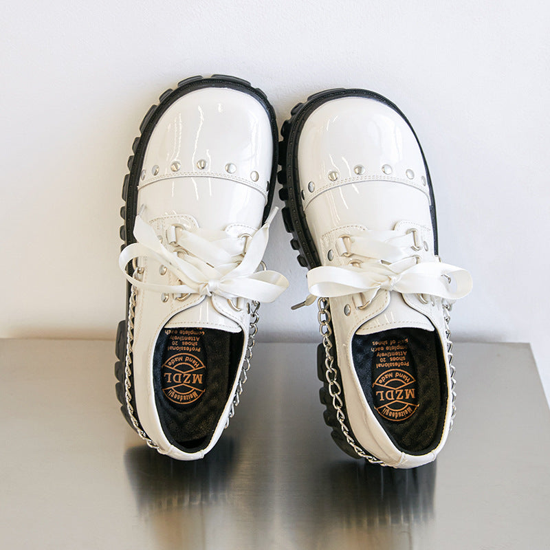 Women's Genuine Platform Fashion Chain Retro Single Leather Shoes