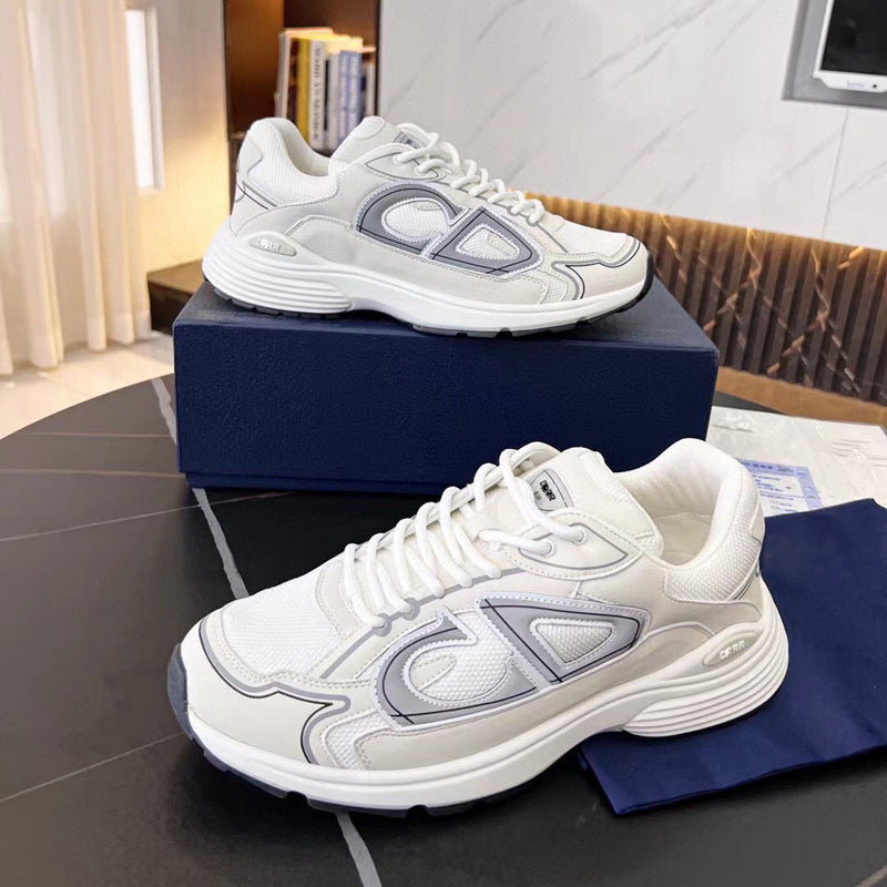 Men's Cut Round Head Fashion First Layer Cowhide Lace Sneakers