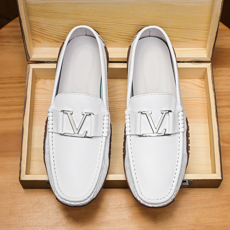 Men's Size Korean Bottom Low Top Slip-on Leather Shoes