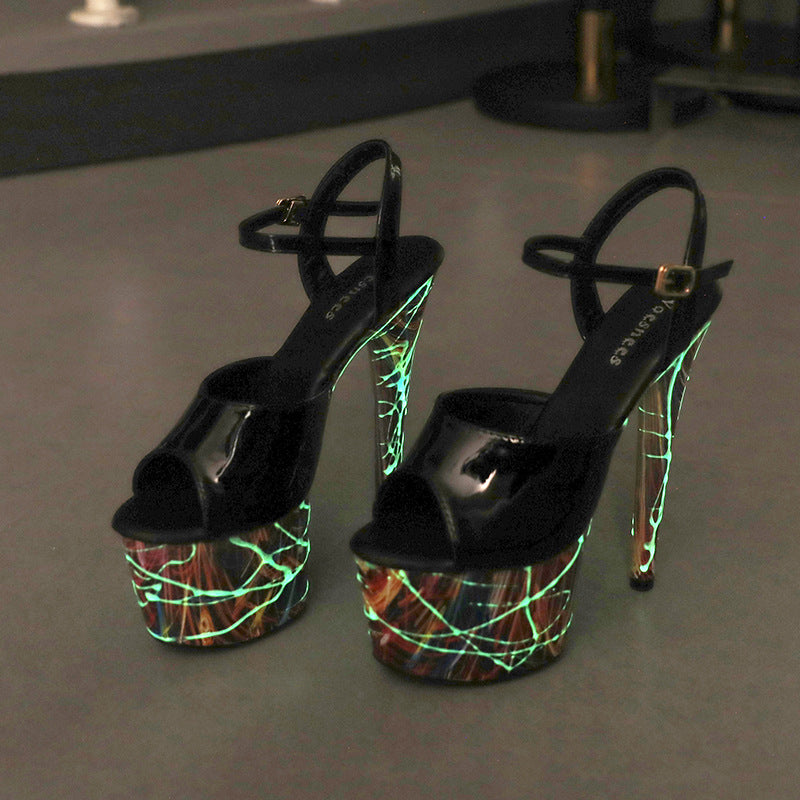 Fluorescent Luminous Patent High Stiletto Platform Heels
