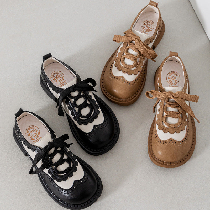 Women's Power College Style Small Lace Assorted Colors Retro Leather Shoes
