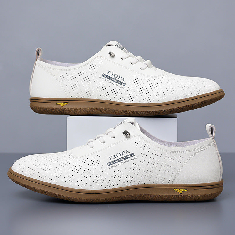 Men's Breathable Soft Bottom White Slip-on Lazy Leather Shoes