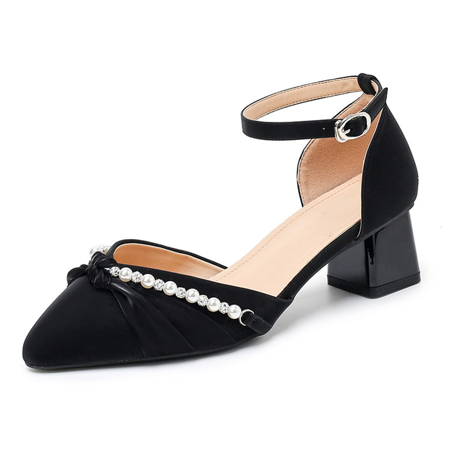 Women's Pointed Temperament French Pumps Word Strap Heels