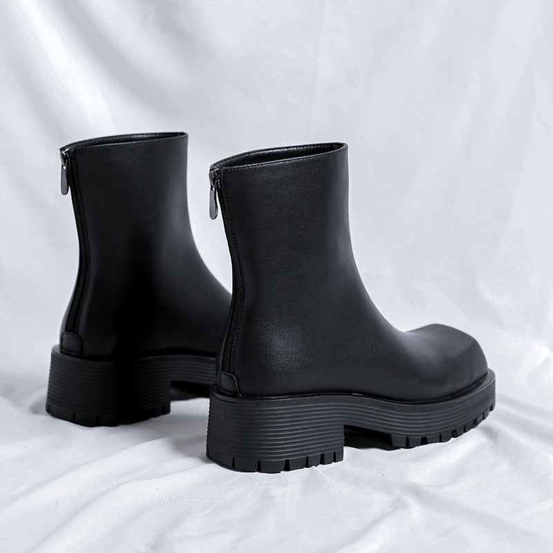 Men's Autumn Square Toe Platform Back Zipper Boots