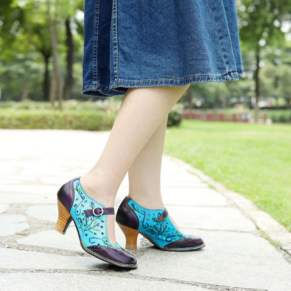 Spring Genuine Hand-rub Color Stitching Contrast Women's Shoes