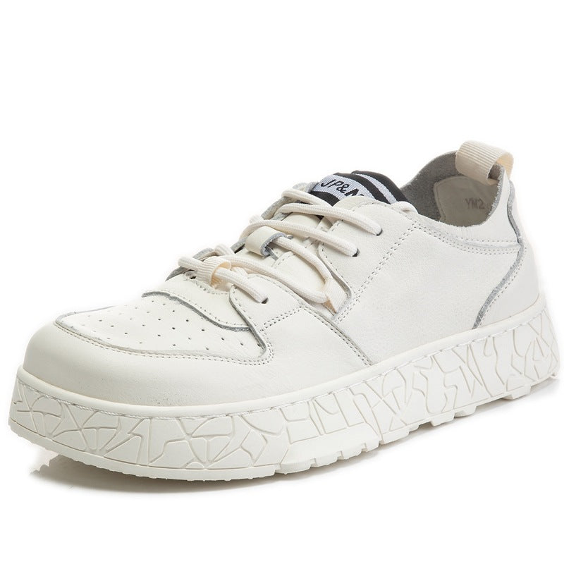 Women's Autumn White Cowhide Street Fashion Flat Men's Shoes