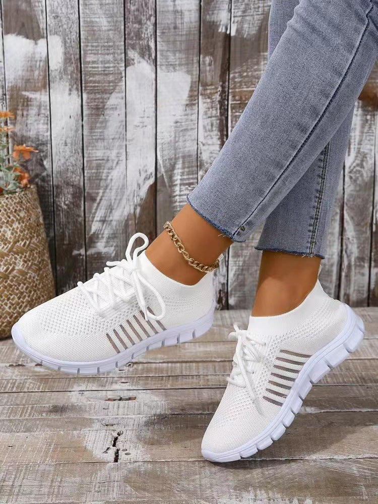 Women's Size Low-cut Platform Breathable Flying Woven Soft Bottom Casual Shoes
