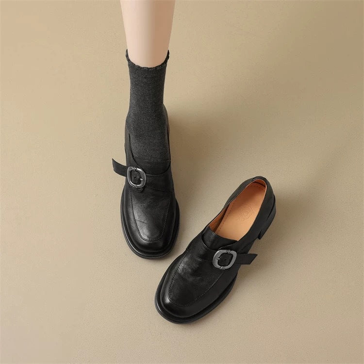 Waste Soil Style Metal Buckle Round Loafers