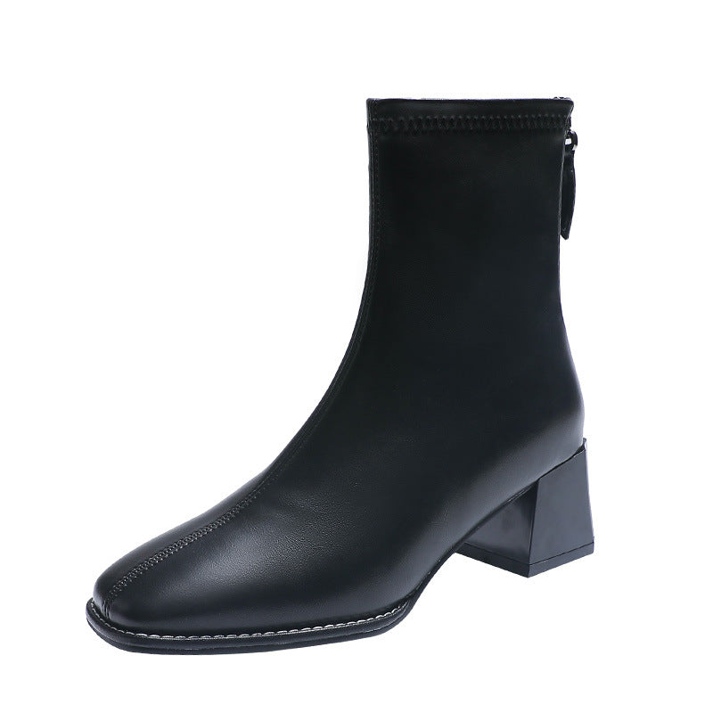Women's Genuine White Ankle Chunky High Skinny Heels