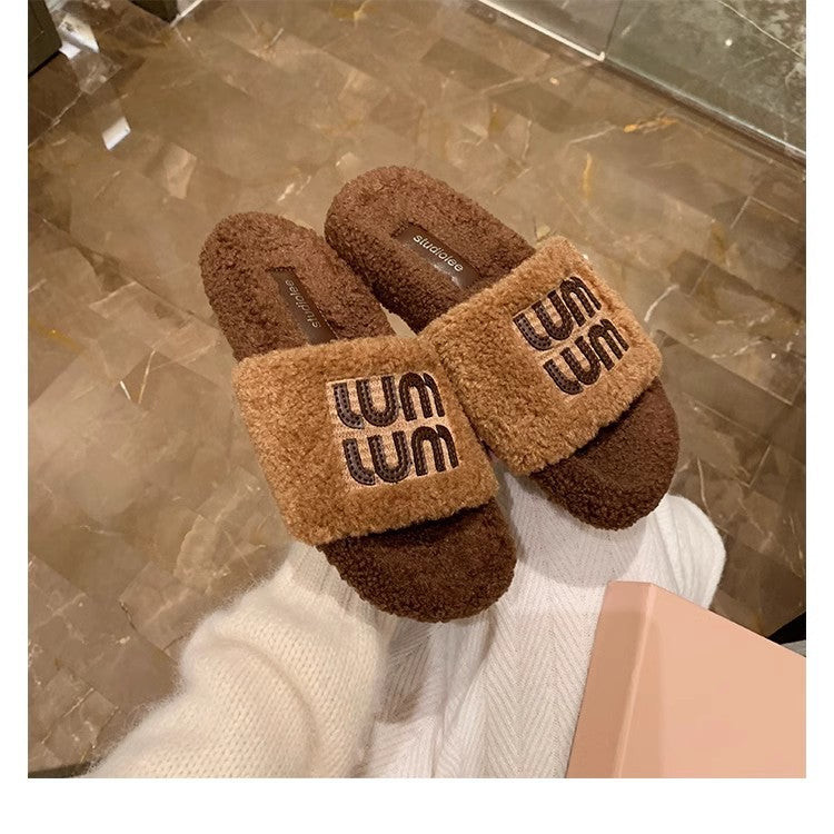 Women's Outdoor Style Flat Strap Fleece-lined Lamb Sandals