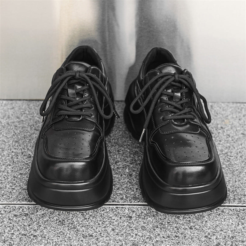 Height Increasing Big Head Derby Black Leather Shoes