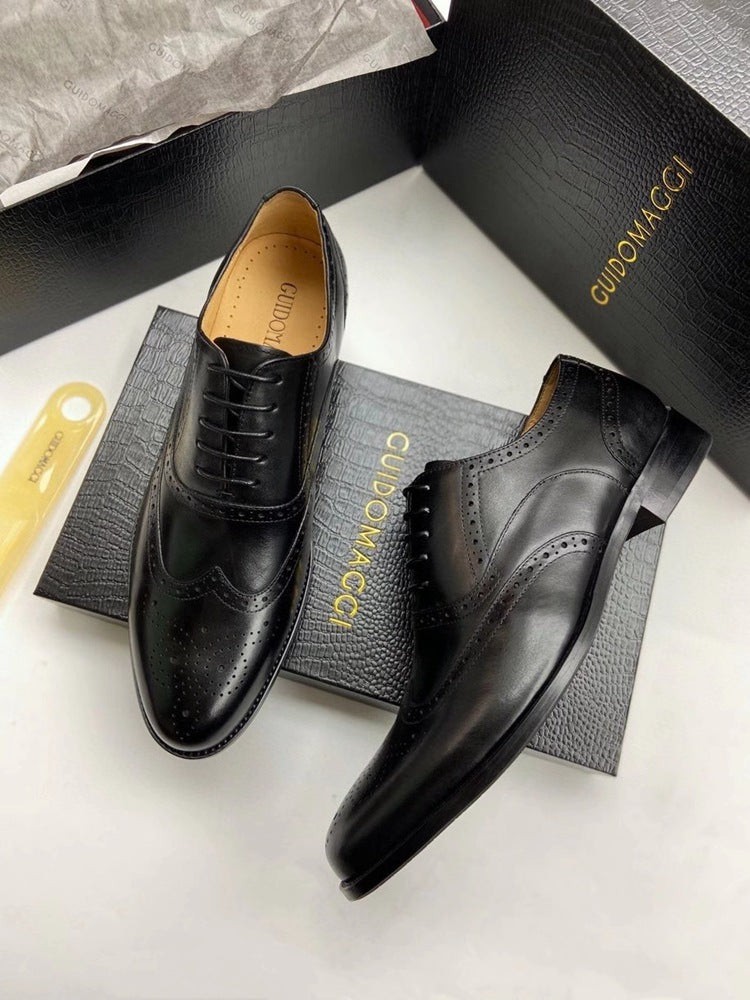 Men's Style Carving Brogue Business First Layer Cowhide Plus Leather Shoes
