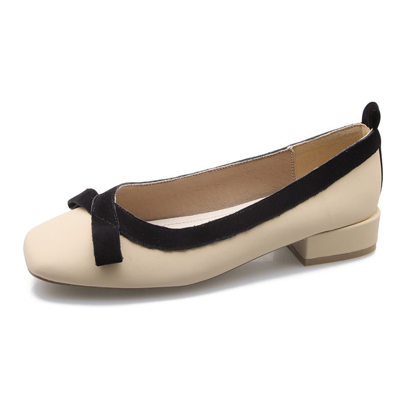 Evening Style Bowknot Mid To Low Square Toe Low-cut Women's Shoes