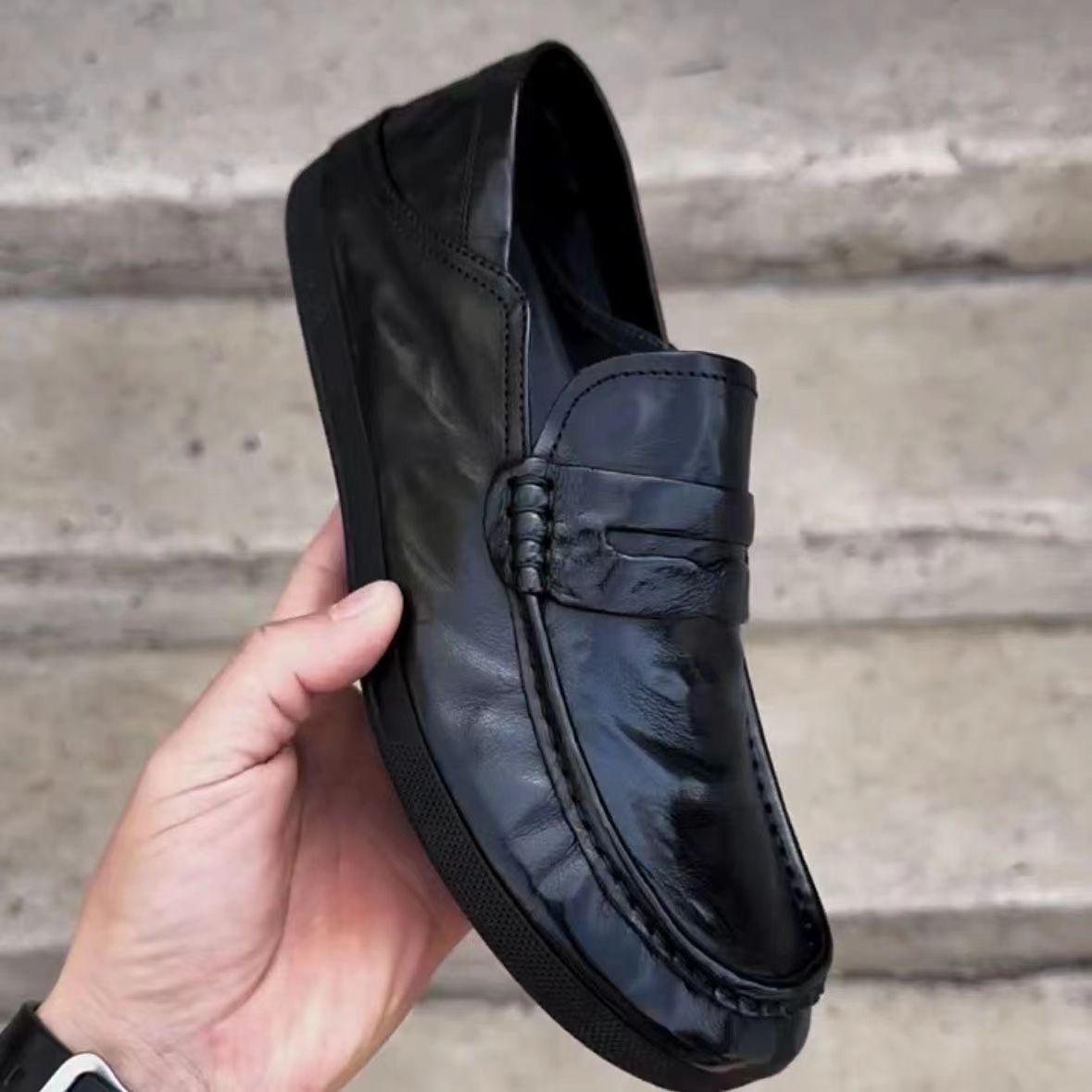 Men's Trendy Korean Versatile Slip-on Driving Genuine Casual Shoes