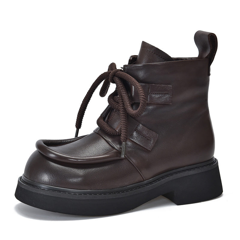 Women's Cowhide Platform Martin Retro Handmade Large Boots