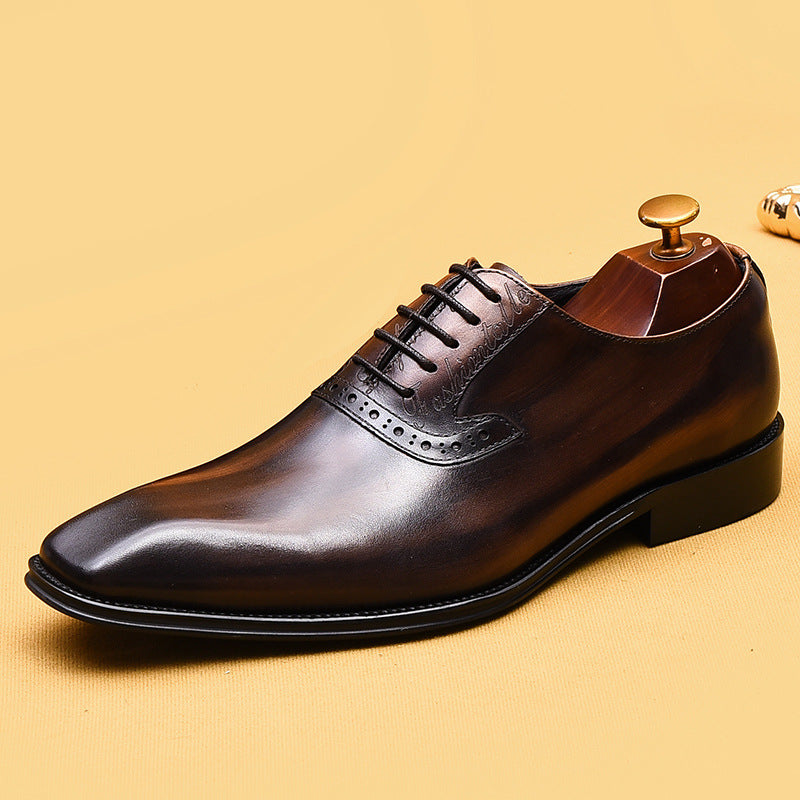 Men's British Formal Wear Genuine Pointed Oxford Men's Business Leather Shoes