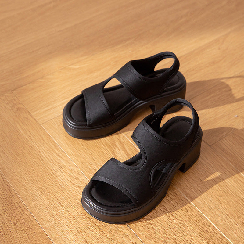 Women's Heightened Peep Toe Slip-on Beach Open Sandals