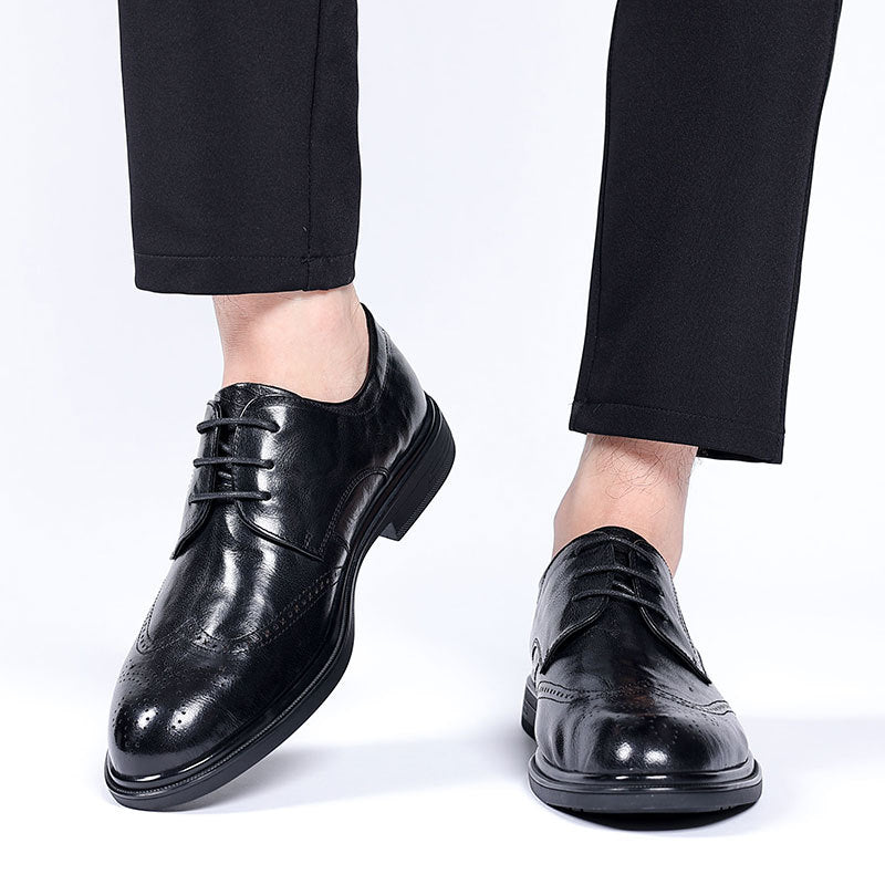 Men's Cowhide British Lace Up Breathable Business Formal Leather Shoes