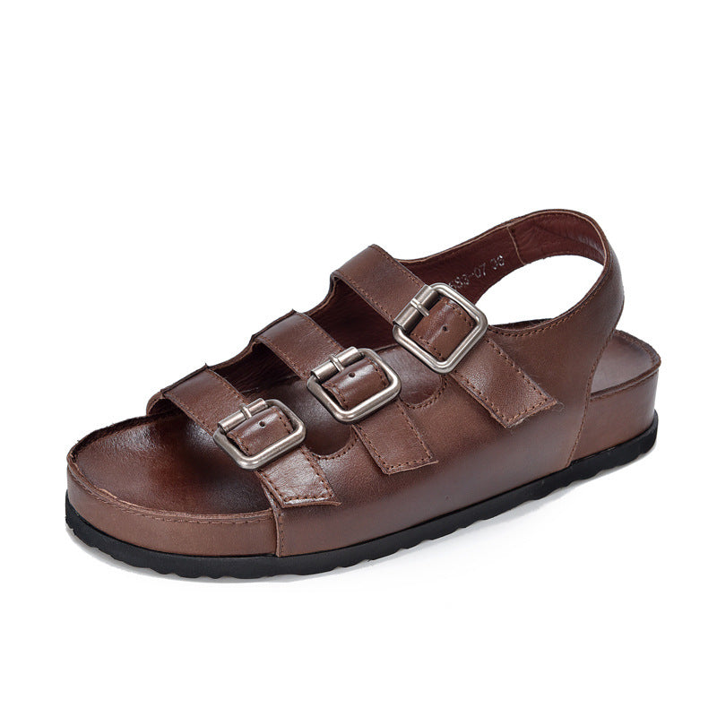 Women's Washed First Layer Cowhide Summer Outer Wear Genuine Sandals