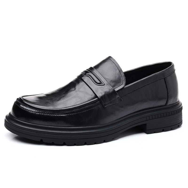 Men's First Layer Cowhide Big Head Thick-soled Business Leather Shoes