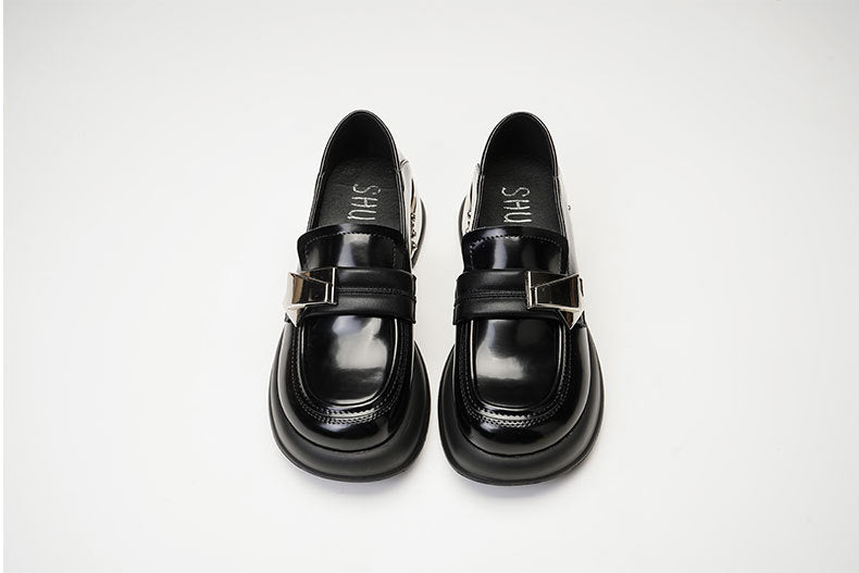 Women's Mary Jane Preppy Style Metal Buckle Thick Leather Shoes