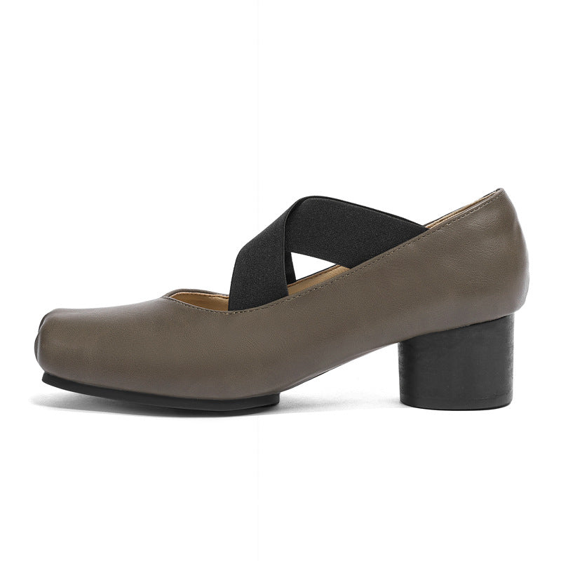 Women's Ballet Hollowed Summer Wear Retro Style Square Heels