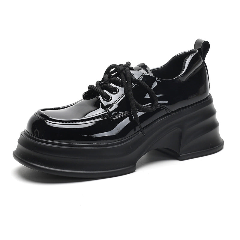 Women's Platform Thick Bottom Black Genuine Small Retro Loafers