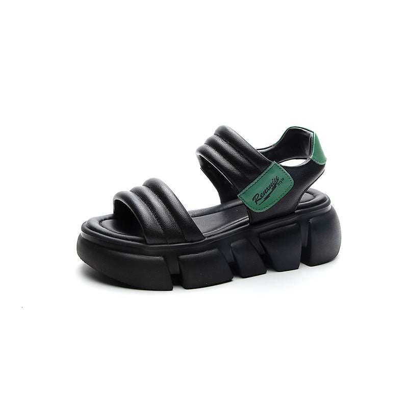 Cowhide Summer Outer Wear Genuine Thick Bottom Sandals