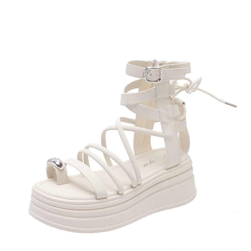 Women's Summer French Style High-grade Black Cross Strap Sandals
