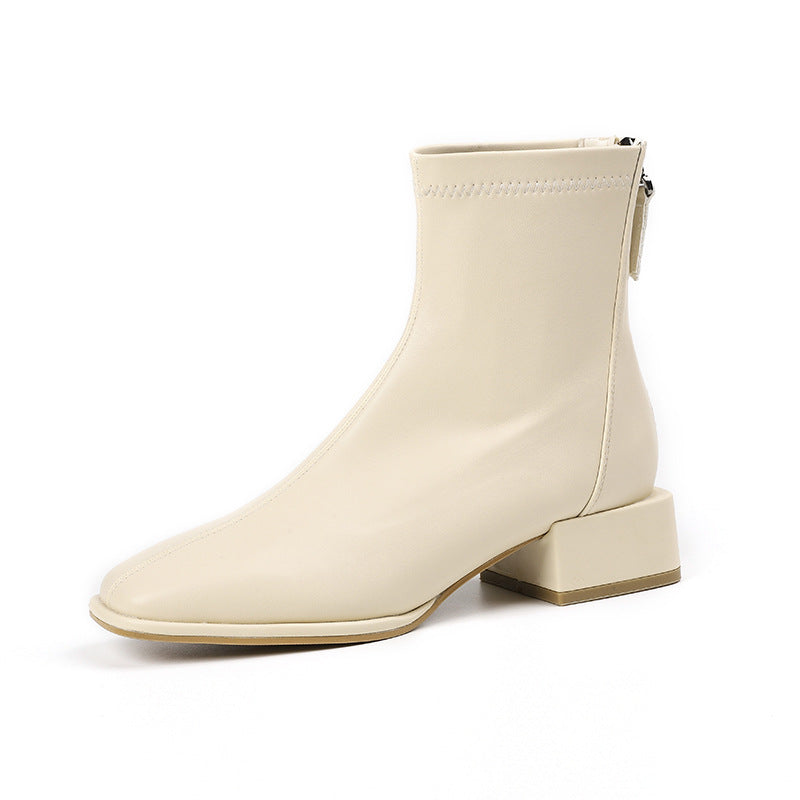 Women's Skinny Vintage Fleece-lined Square Toe Chunky Boots