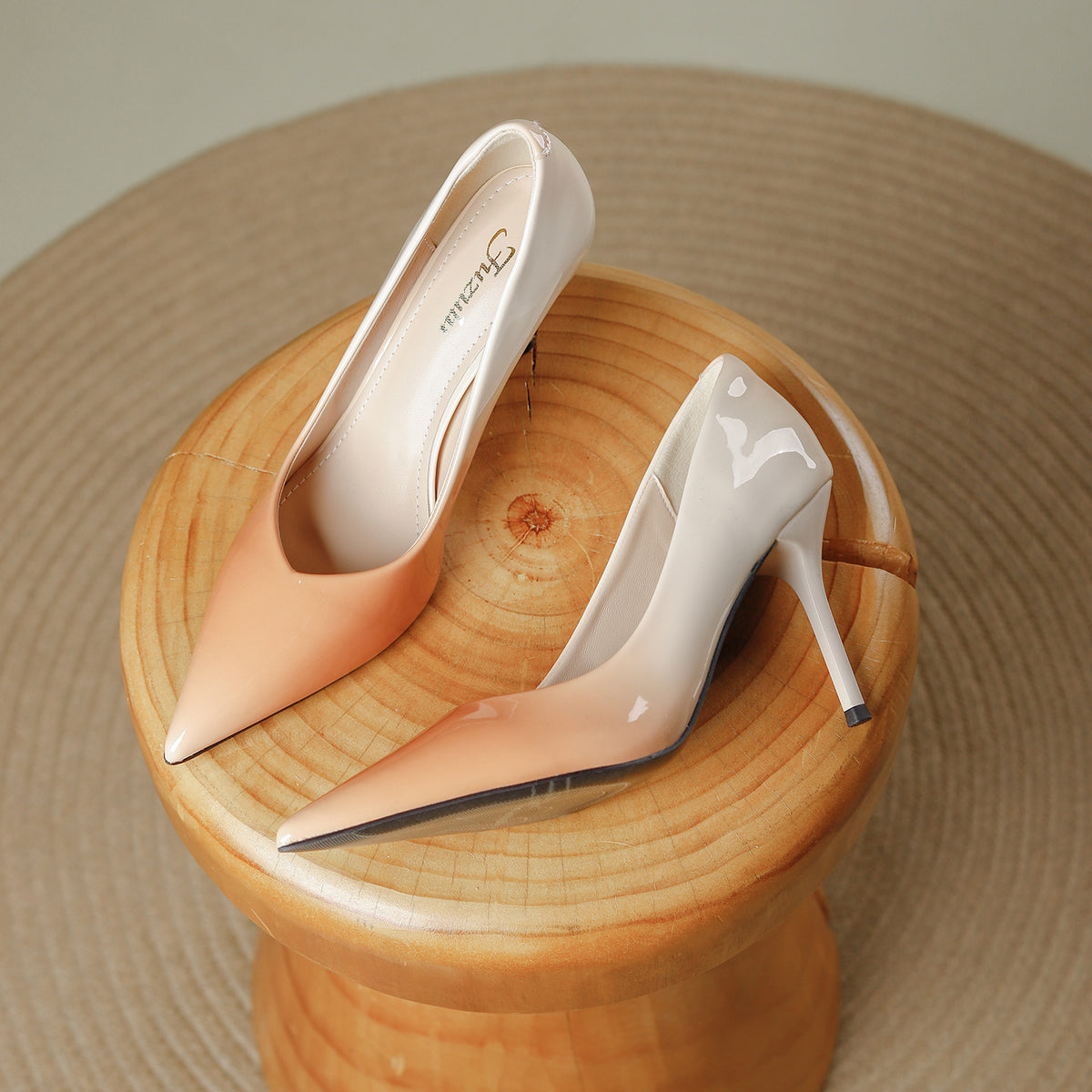 Women's Pointed High Stiletto Temperament Gradient Color Patent Low-cut Women's Fashion Shoes