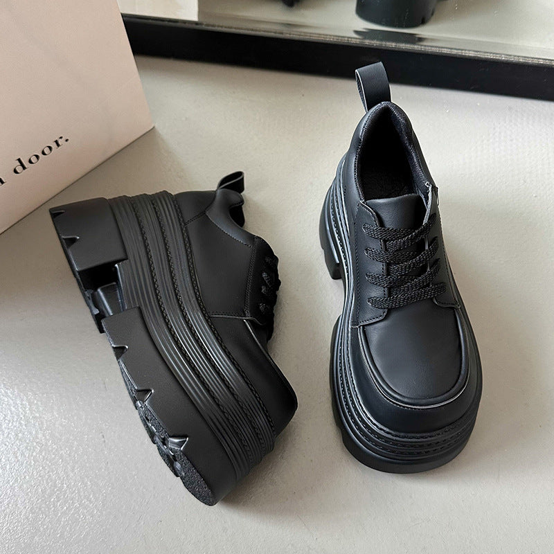 Women's British Style Versatile Small Thick Sole Leather Shoes