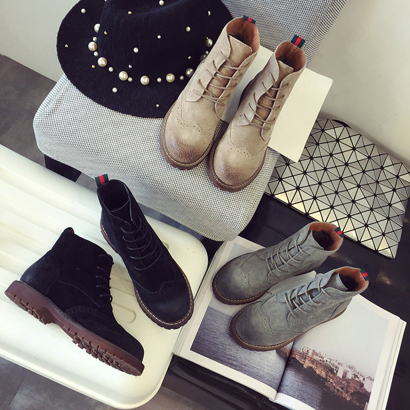 Women's Frosted Retro British Thick-soled Motorcycle Aunt Leather Shoes