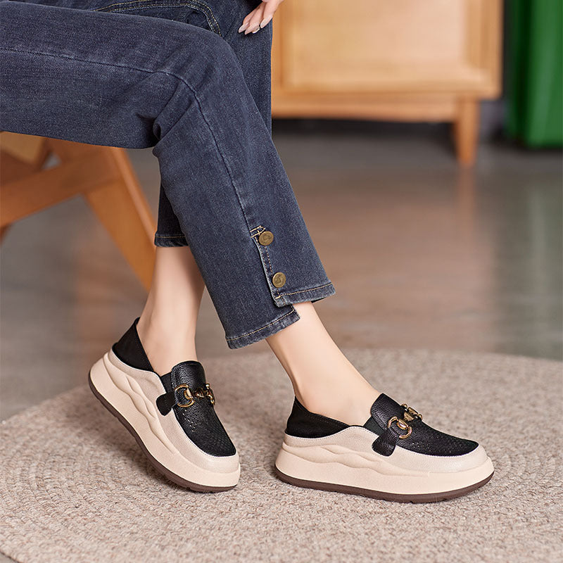 Women's Genuine Platform Pumps Hollow Breathable Summer Loafers