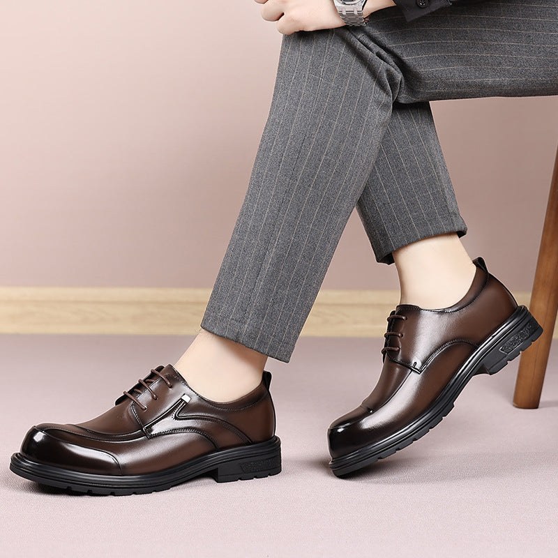Men's Autumn Business Green Big Head Platform Leather Shoes