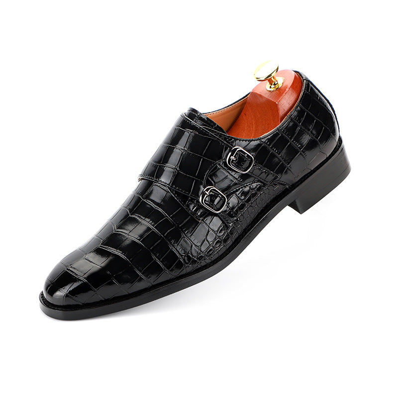 Men's Spring British Style Embossed Monk Plus Leather Shoes