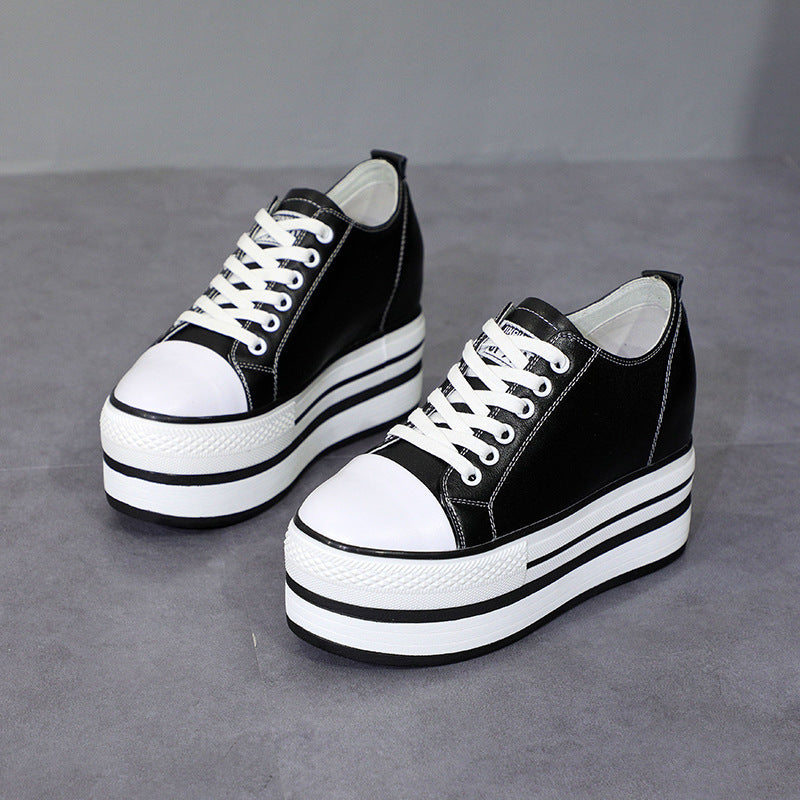 Women's White Height Increasing Insole Classic Korean Sneakers