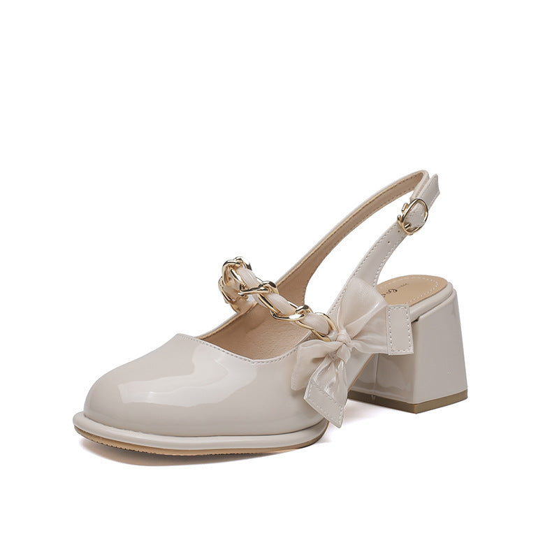 Women's Half Outer Wear Summer French Style Mary Jane Mid Heels