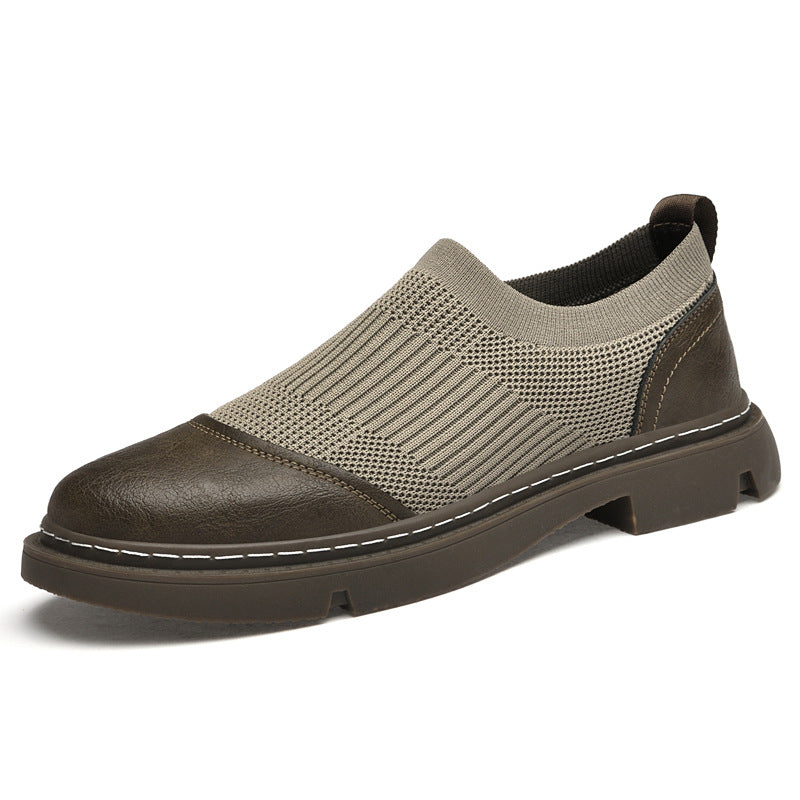 Men's Cloth Cover Brogue Stitching Inner Height Leather Shoes