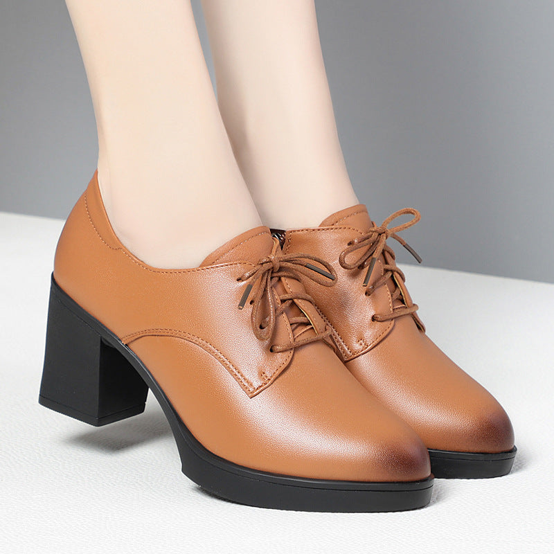 Women's Layer Cowhide Single High British Style Casual Shoes