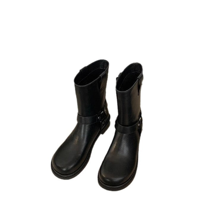 Women's Toe Metal Buckle Retro Low Western Boots