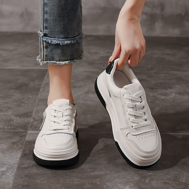 Women's First Layer Cowhide Board Thick Bottom Casual Shoes