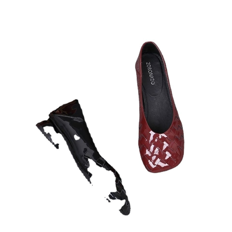 Women's Chunky Low-cut Square Toe Low Patent Casual Shoes