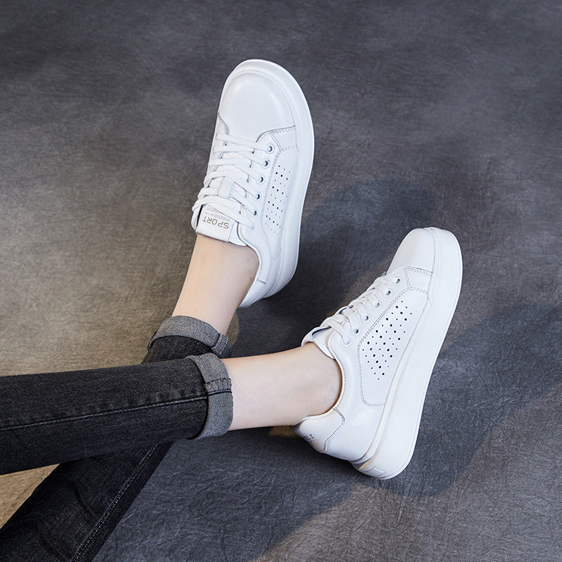Women's White Genuine Fashionable Hollow Breathable Comfortable Casual Shoes